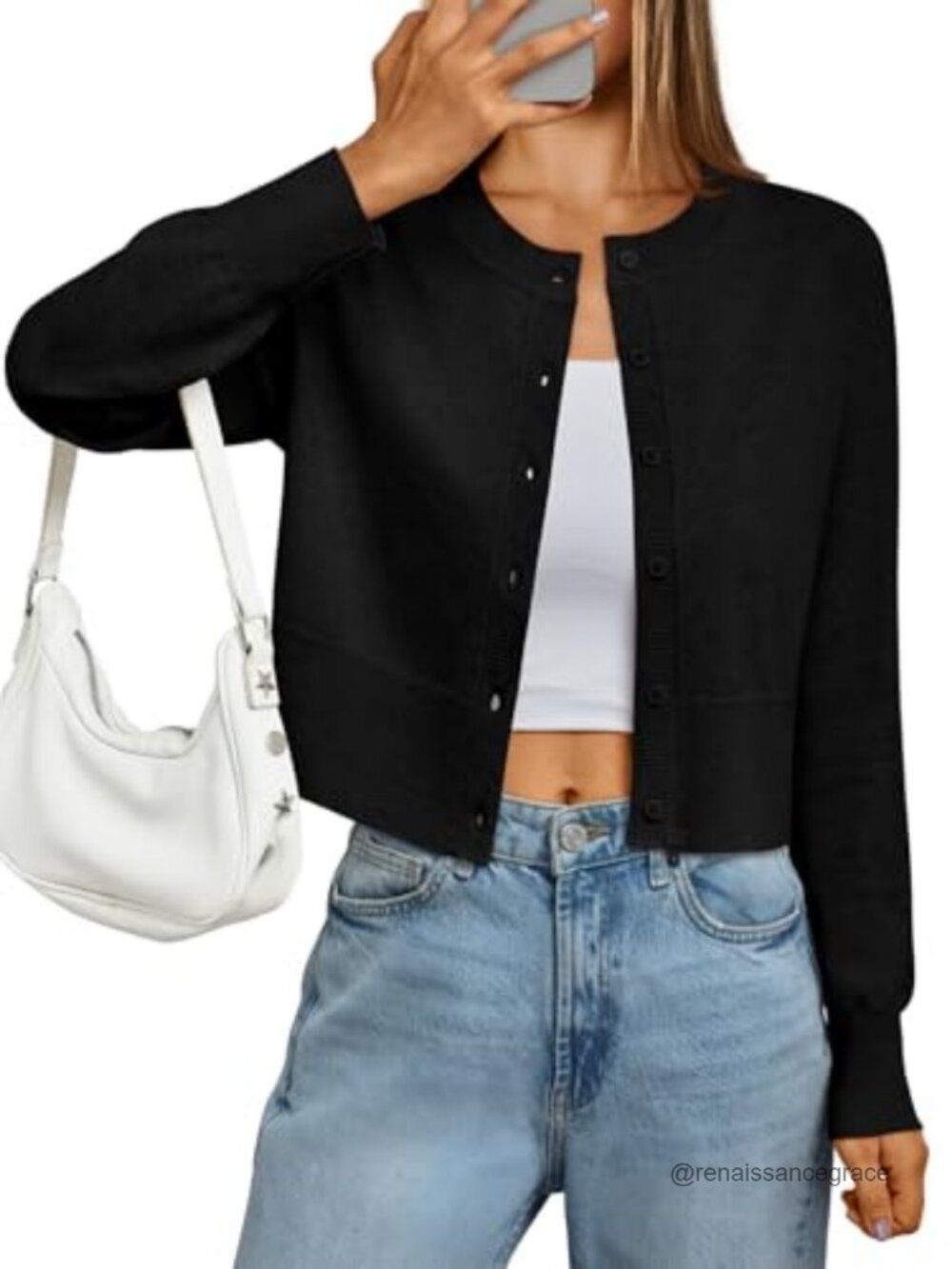 Cropped Lightweight Cardigan Sweater Crew Neck Button Bolero Y2K Layer